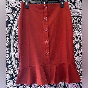 Orange-red pencil skirt